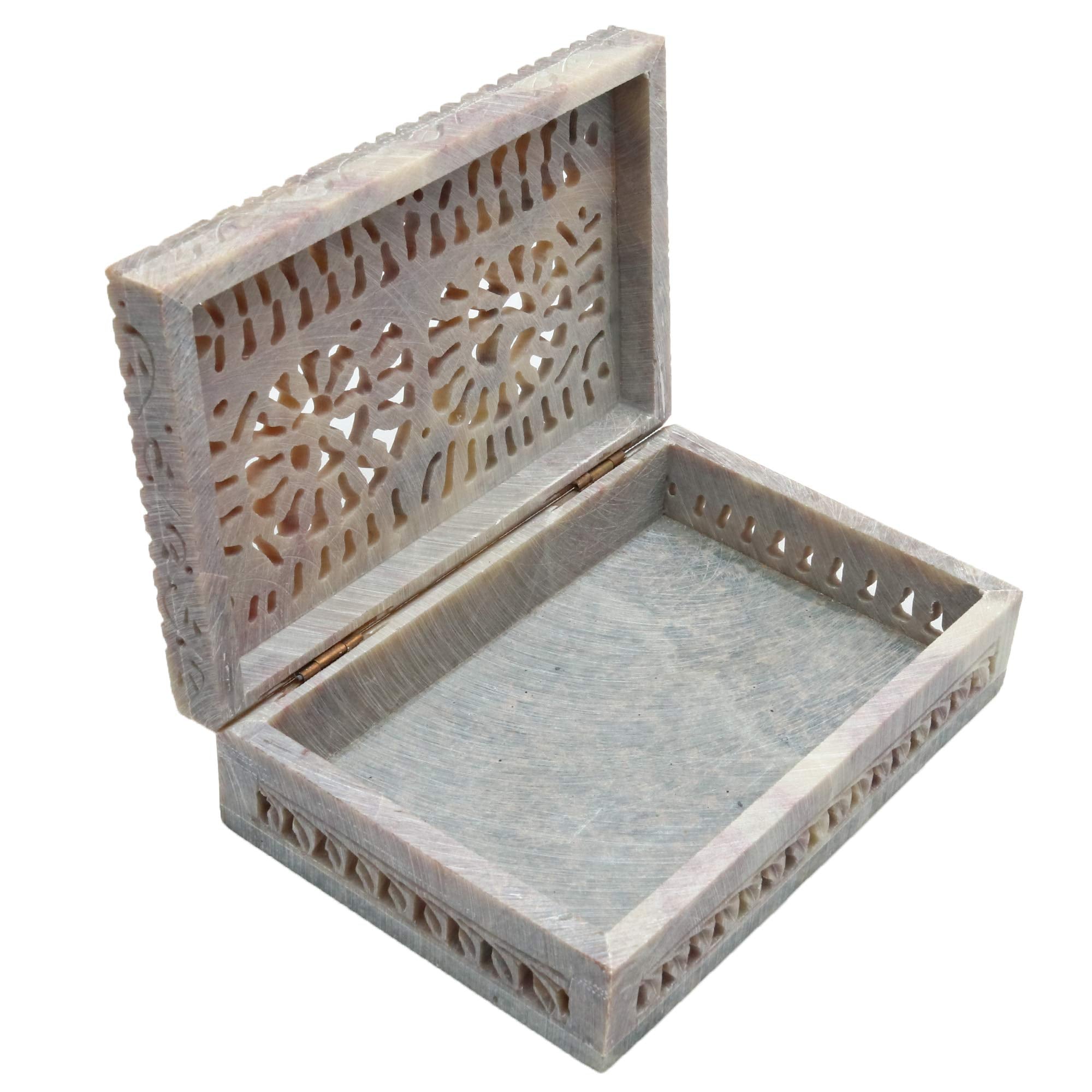Tuzech Natural Decorative Hand Carved Marble Floral Carving Handmade Jewellery Decorative Marble Box for Jewellery Storage-Tuzech store
