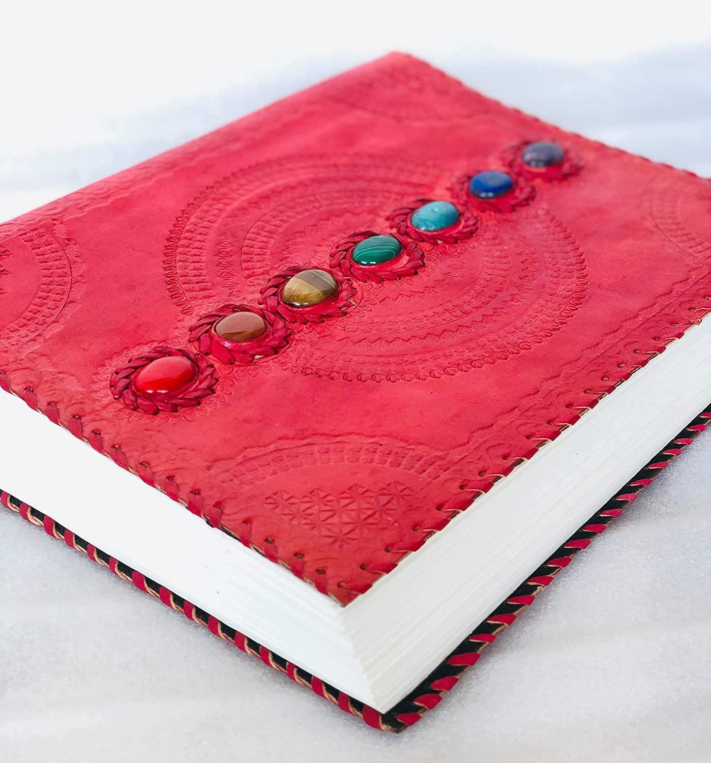 TUZECH Fat Leather 600 Pages Journal Large | Seven Stone Leather Notebook Journal | Blank Handmade Book Sketchbook | Christmas Gift Everyday Use-Tuzech store