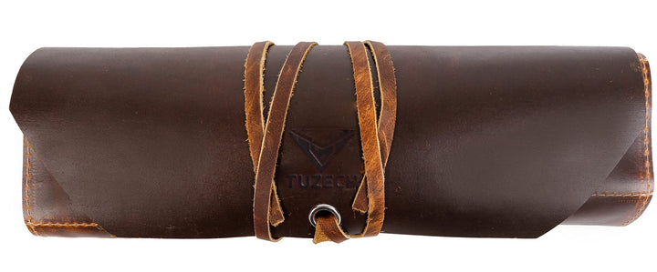 TUZECH Leather Big Tool Roll Up Bag (12 Slots), Portable Carry On Pouch, Workshop Storage, Woodworking Tools Organizer, Vintage Style, Handmade (20.5x12.5 Inches)-Tuzech store