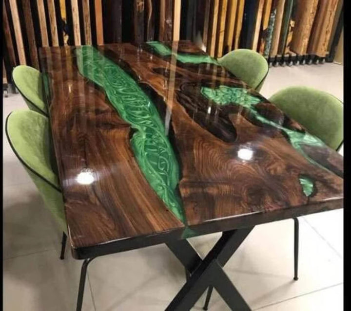 Customizable Large EPOXY Table, Green Epoxy Resin-Wood Dining Table for 2, 4, 6, 8River Dining Table Top, Coffee Table Top, Living Room Table-Tuzech store