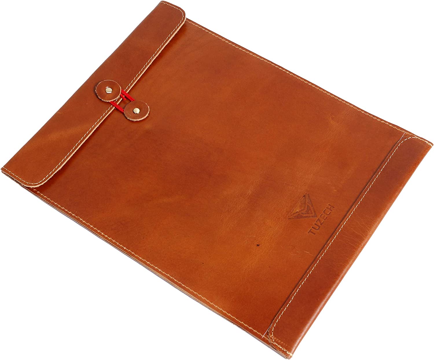 Leather Document Holder Mailing Envelope,Office & Work Resume Sales Portfolio Binder Folder-Interview/Legal Document Organizer Handmade Bourbon Brown (12.5 inches)-Tuzech store