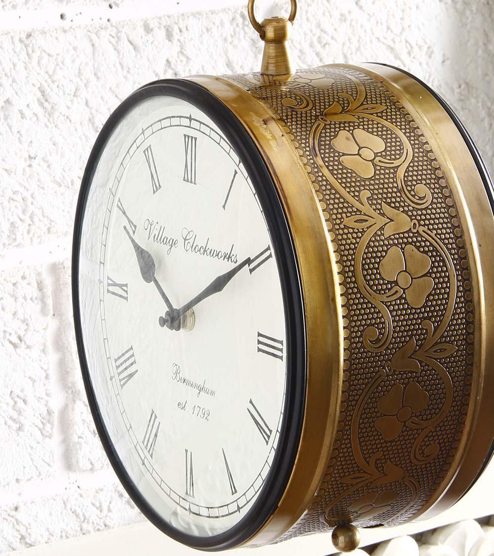 Tuzech Brass Finish Antique Style Round Hanging Wall Mount Home Decor Double Side Wall Clock Creative Classic and British Look Clock Best for Gift-Tuzech store