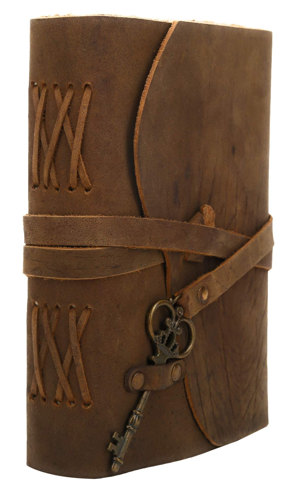 Leather Vintage Journal Retro Travel Diary an Exclusive Handmade Paper Notebook with Key (Brown, 8 inch x 6 inch) Leather Bound Journal Vintage Journal for Man and Women-Tuzech store