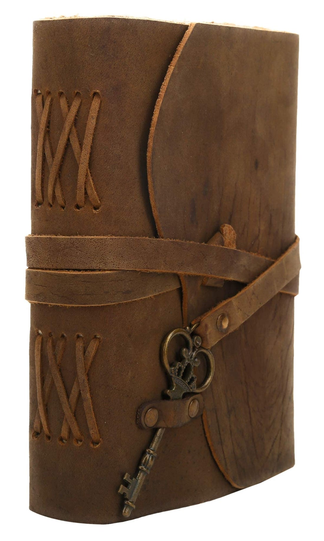 Leather Vintage Journal Retro Travel Diary an Exclusive Handmade Paper Notebook with Key (Brown, 8 inch x 6 inch) Leather Bound Journal Vintage Journal for Man and Women-Tuzech store