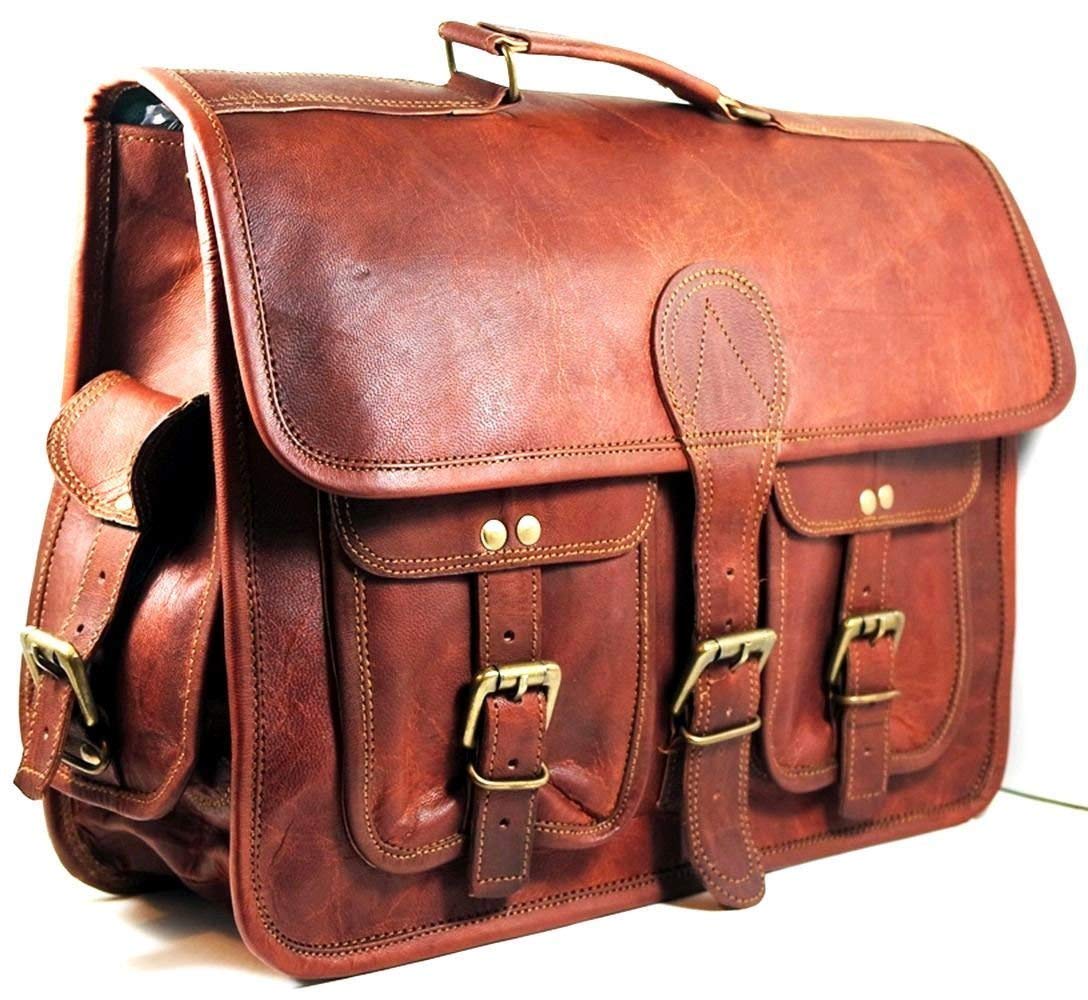 TUZECH Leather Messenger Bag Shoulder Men Laptop Business Briefcase Bag Brown Leather Vintage Satchel Bag Brown Handmade Genuine Leather ( 20 inches)-Tuzech store