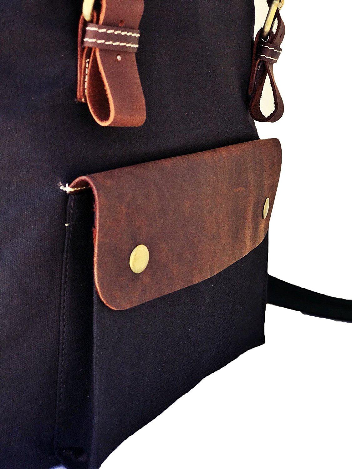 TUZECH Leather Laptop Backpack Casual Canvas Campus School Rucksack with Laptop Compartment (15 Inch, Gray)-Tuzech store