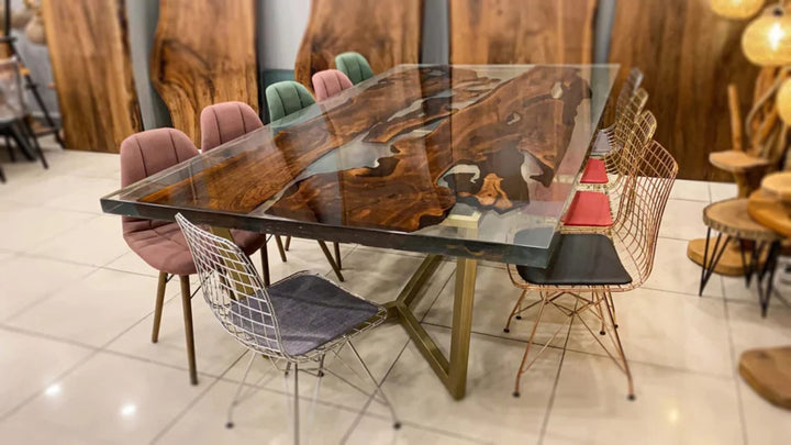Customized Large Clear EPOXY Table, Resin Dining Table for 2, 4, 6, 8 River Dining Table Top, Wood Epoxy Coffee Table Top, Living Room Table-Tuzech store
