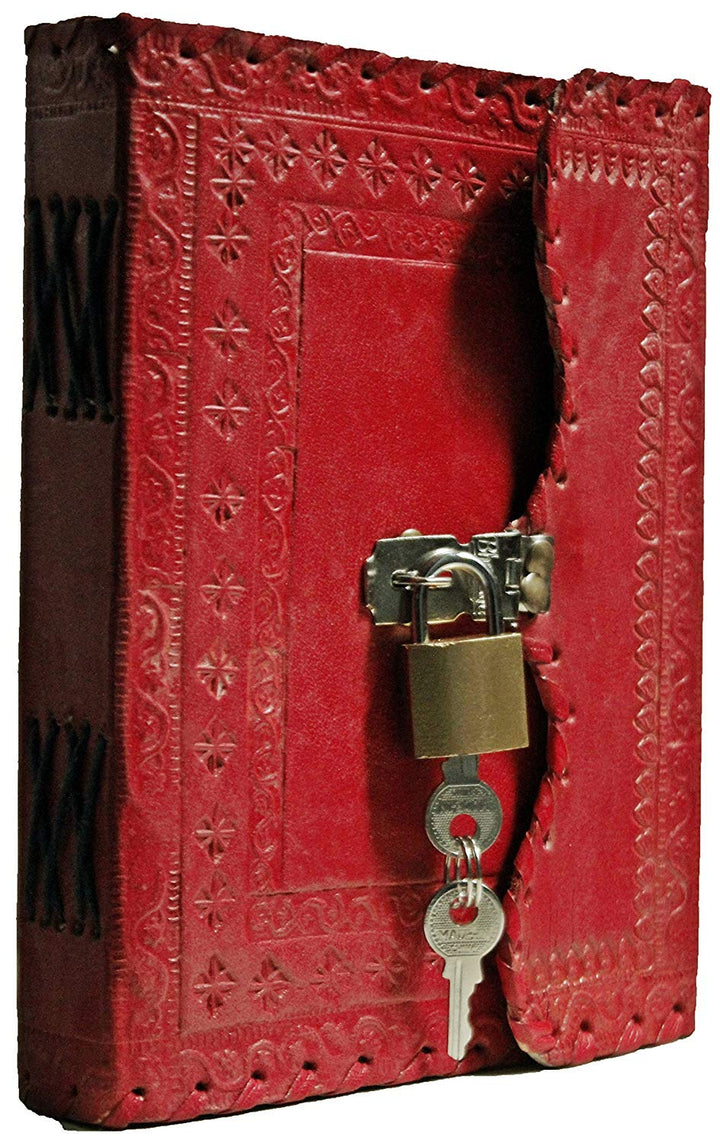 TUZECH Leather Journal for Men and Women Leather Diary to Write Poems,Sketchbook, Record Keeping Notebook Personal Memoir with Lock and Key - Unlined (King Red)-Tuzech store
