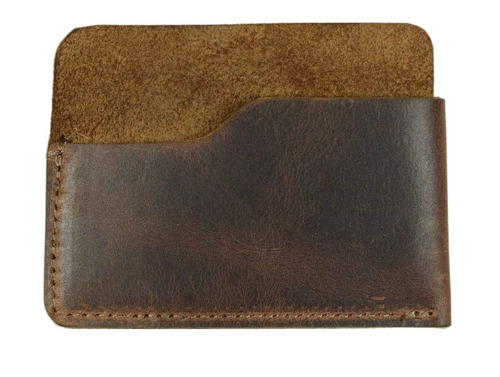 Tuzech minimalist front pocket leather wallet, holds 6 cards plus folded bills, cash organizer holder, handmade Brown Color (4.25x3.25 Inches)