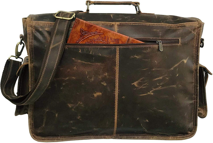 Vintage Handmade Leather Messenger Bag for Laptop Briefcase Best Computer Satchel School Distressed Bag 18 inches (Brown)-Tuzech store