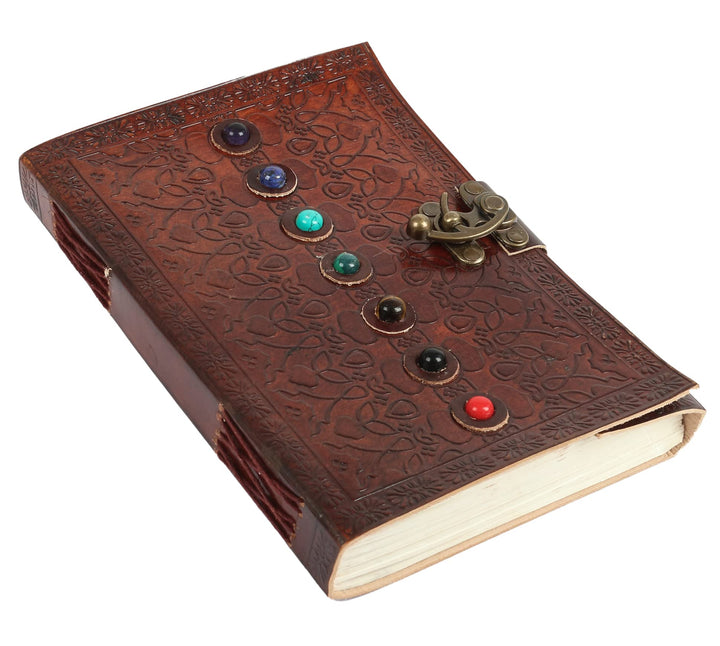Tuzech Leather Book of Shadows Journal, Supernatural Notebook with Chakra Gem Stones Healing Crystals and Latch, (Brown Single Lock)-Tuzech store