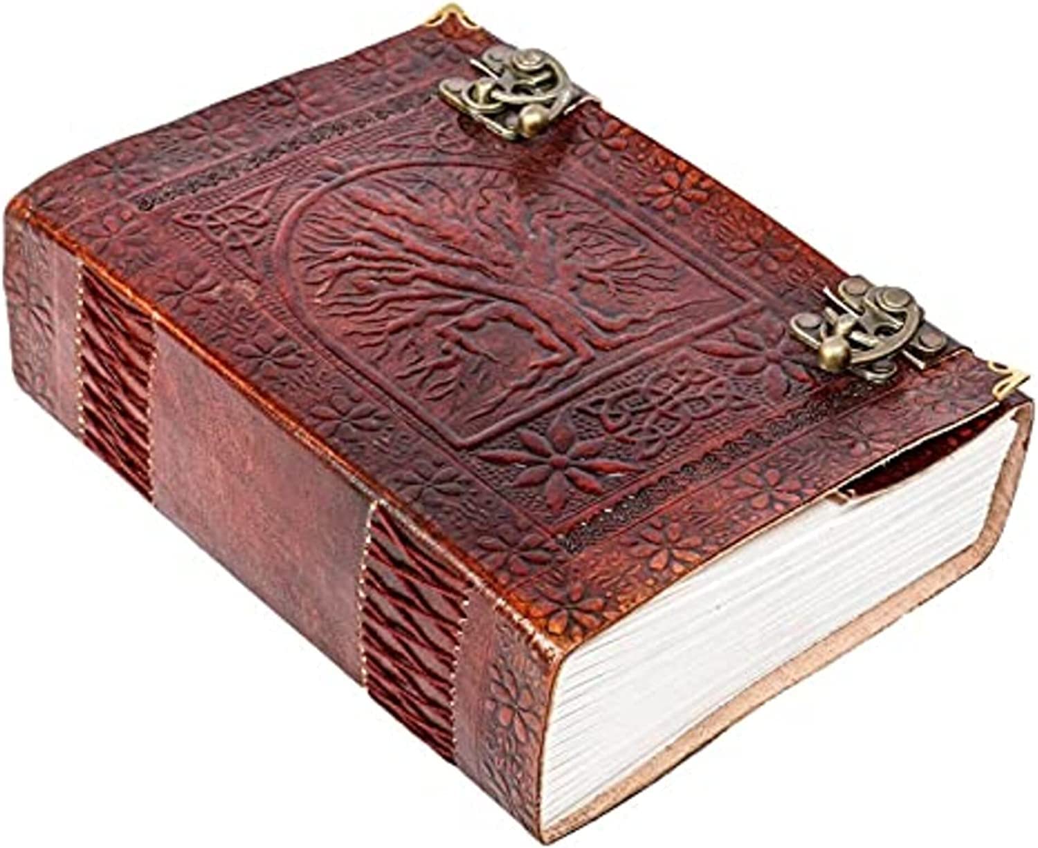 TUZECH 600 Pages Handmade Large Leather Journal Diary Embossed Tree of Life Book Of Shadows Hocus Pocus Notebook Writing Seven Chakra Grimoire Sketchbook 7 x 10 Leather Bound