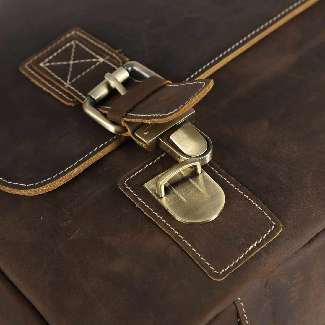 Tuzech Vintage Genuine Leather Tote Briefcase Professional 16'' Laptop Shoulder Messenger Bag with YKK Metal Zippers-Tuzech store