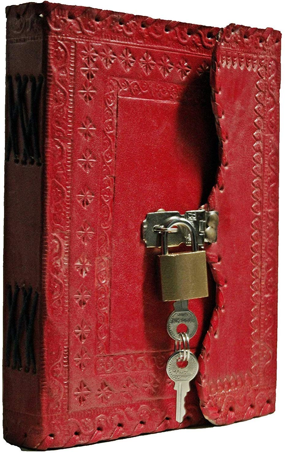 TUZECH Leather Journal Leather Diary to Write Poems, Leather Notebook Personal Memoir with C-Lock (Red, 7 Inches)-Tuzech store