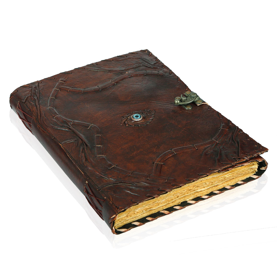 TUZECH Cutomizable Hocus Pocus Book of Spells Leather Journal Third Eye Deckle Edge Paper Grimoire Journal Vintage Book of Shadows Seven Chakra Antique Spell Book Lock Clasp Notebook Witch