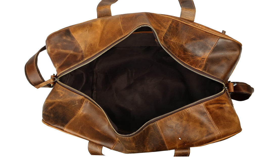 Tuzech Handmade Large Leather Duffle Bag for Men - Weekender Bag with Double Shoe Compartment Carry On Travel Luggage Leather (BROWN) 20 INCHES-Tuzech store