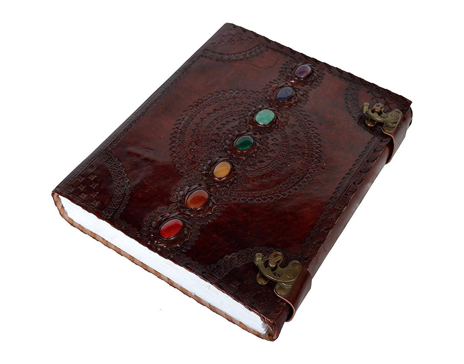Veteran Craft Leather Journal Seven Chakra Medieval Stone Embossed Handmade Book of Shadows Notebook Office Diary College Book Poetry Book Sketch Book 10 x 13 Inches-Tuzech store