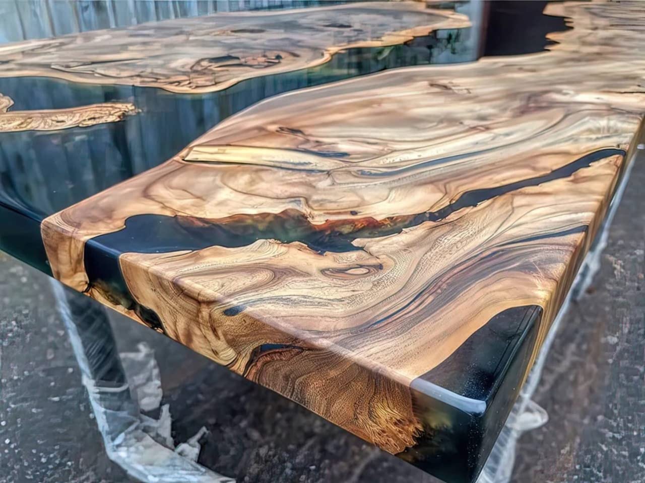 Personalized Large EPOXY Table, Resin Dining Table for 2,4,6,8 River Wood Epoxy Coffee Table Top Living Room Table, (Ultra Gloss)-Tuzech store
