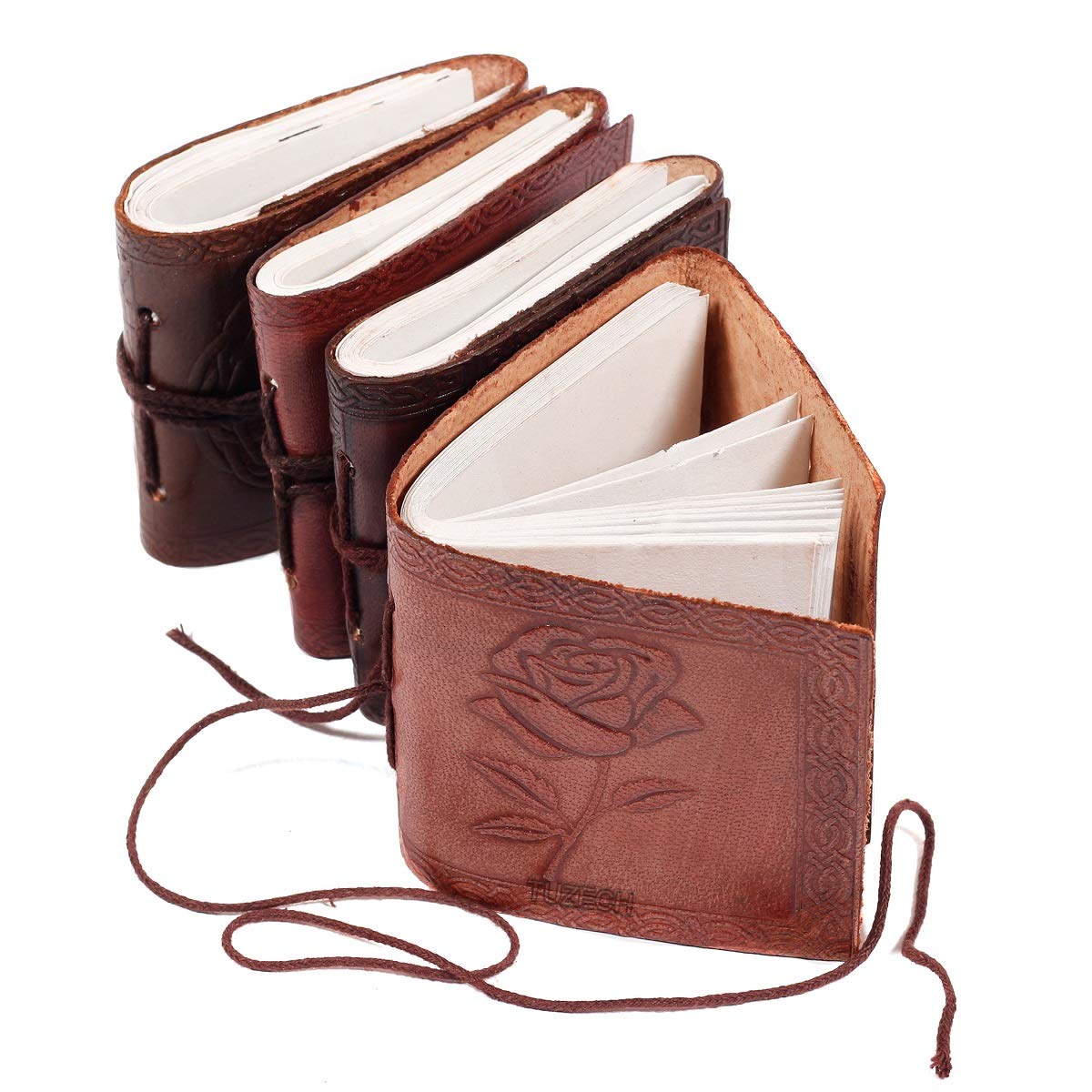 Tuzech Handmade Leather Set of 4 Mini Scrapbook Notebook Diary Blank Unlined Diary For Office||Artist|| Architect||Restaurants Vintage Journal for Men and Women-Tuzech store
