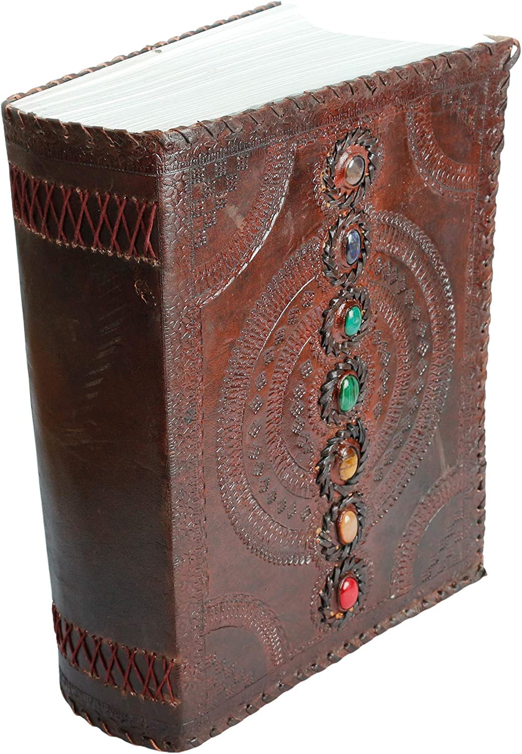 TUZECH Fat Leather 600 Pages Journal Large | Seven Stone Leather Notebook Journal | Blank Handmade Book Sketchbook | Christmas Gift Everyday Use-Tuzech store