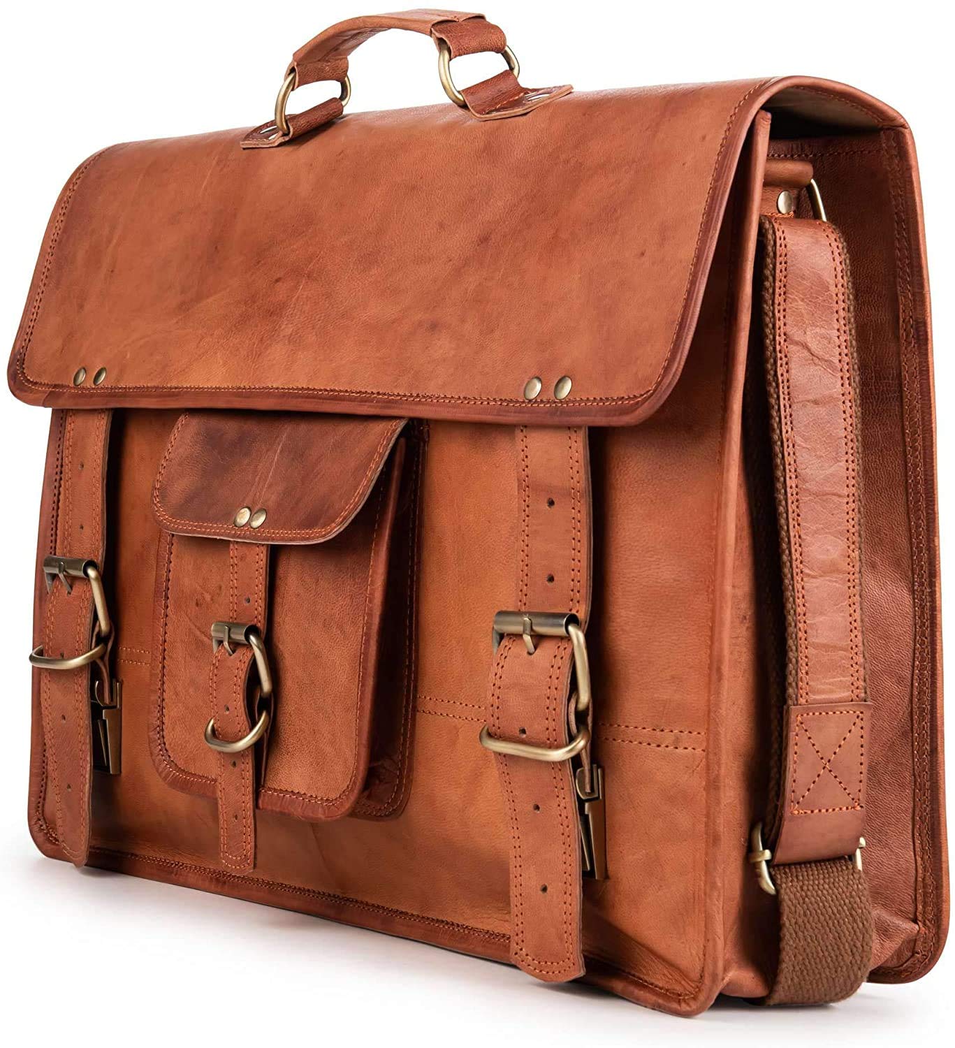 Vintage Handmade Leather Laptop Stylish Messenger Bag Shoulder Bag Briefcase Men Women Vintage Brown Color