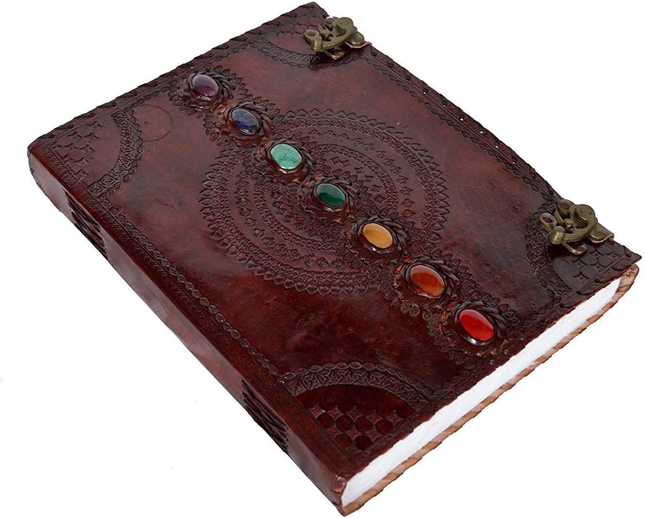 TUZECH Leather Journal Book Seven Chakra Medieval Stone Embossed Handmade Book of Shadows Notebook Office Diary College Book Poetry Book Sketch Book 13 inches-Tuzech store