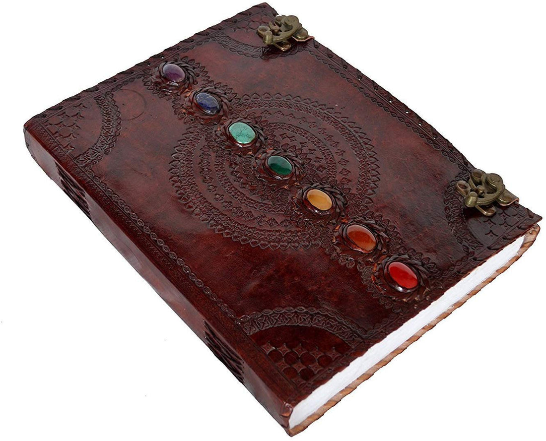 TUZECH Leather Journal Book Seven Chakra Medieval Stone Embossed Handmade Book of Shadows Notebook Office Diary College Book Poetry Book Sketch Book 13 inches-Tuzech store