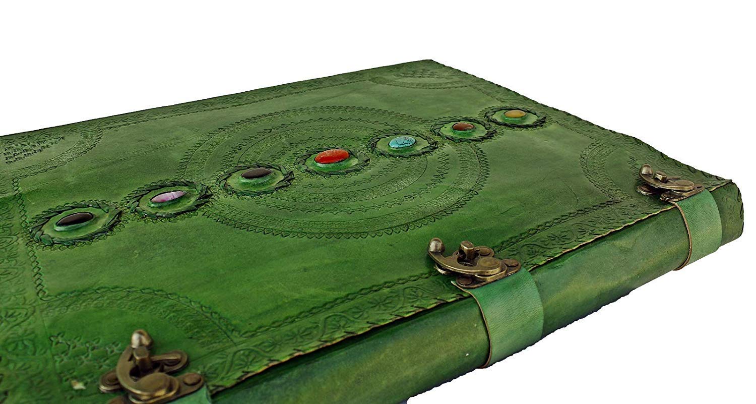 TUZECH Seven Chakra Medieval Stone Embossed Handmade Jumbo Leather Journal Book of Shadows Notebook Office Diary College Poetry Sketch-Tuzech store