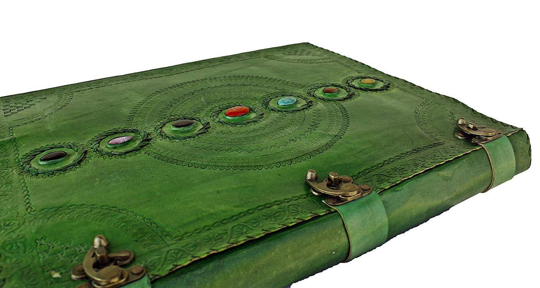 TUZECH Seven Chakra Medieval Stone Embossed Handmade Jumbo Leather Journal Book of Shadows Notebook Office Diary College Poetry Sketch-Tuzech store