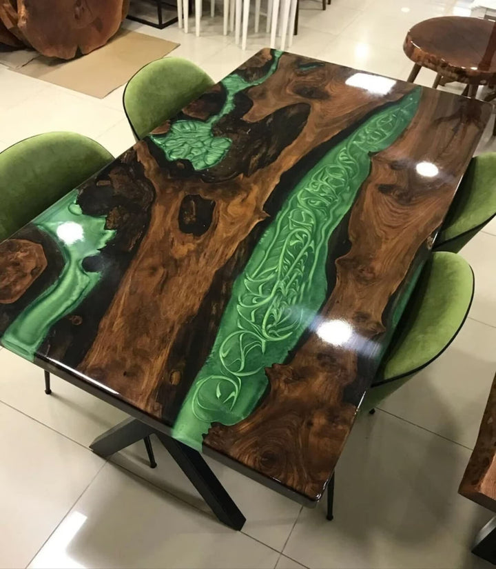 Customizable Large EPOXY Table, Green Epoxy Resin-Wood Dining Table for 2, 4, 6, 8River Dining Table Top, Coffee Table Top, Living Room Table-Tuzech store