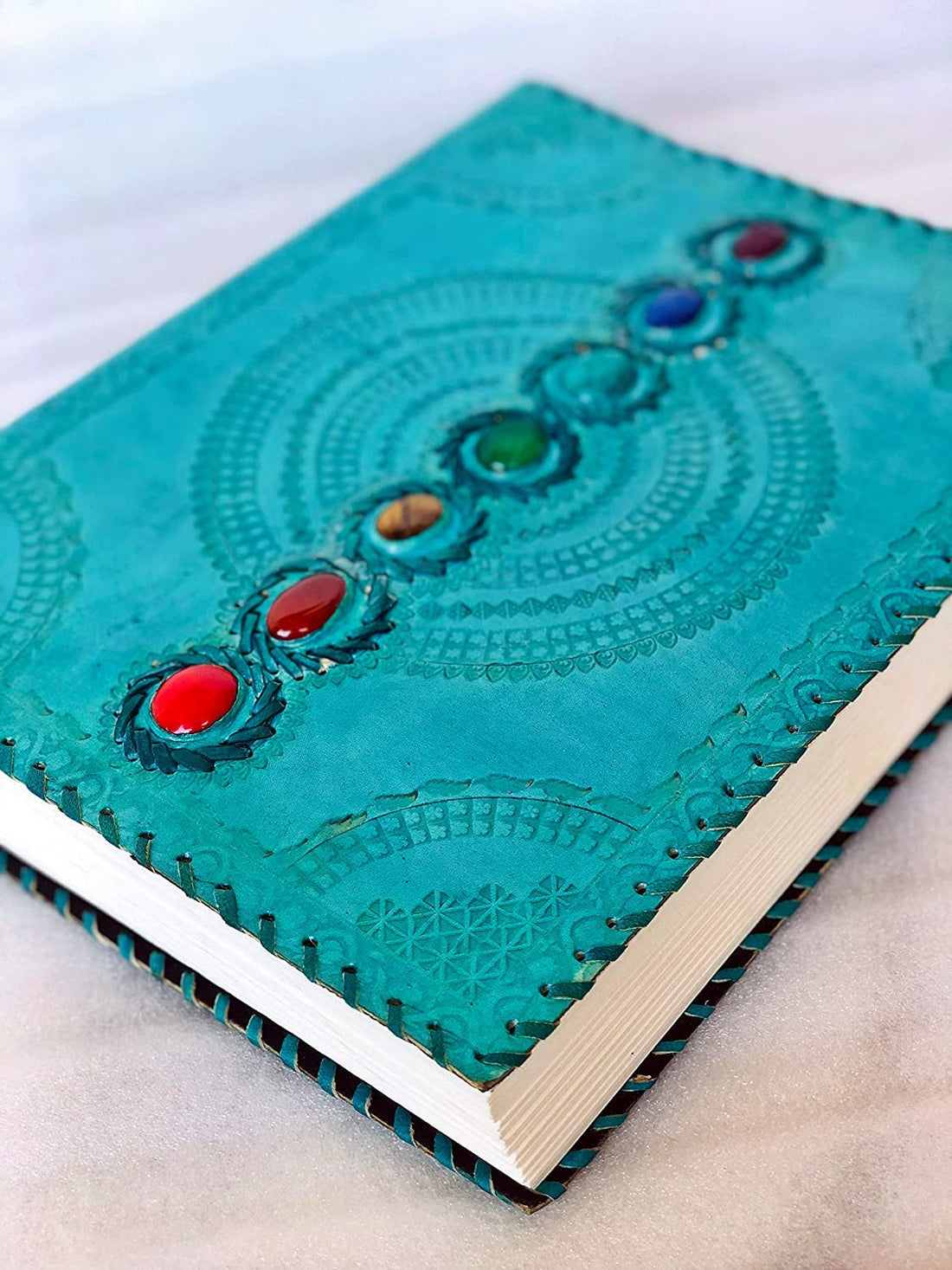 TUZECH Fat Leather 600 Pages Journal Large | Seven Stone Leather Notebook Journal | Blank Handmade Book Sketchbook | Christmas Gift Everyday Use-Tuzech store
