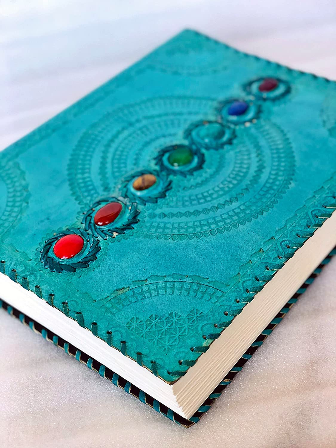TUZECH Fat Leather 600 Pages Journal Large | Seven Stone Leather Notebook Journal | Blank Handmade Book Sketchbook | Christmas Gift Everyday Use-Tuzech store