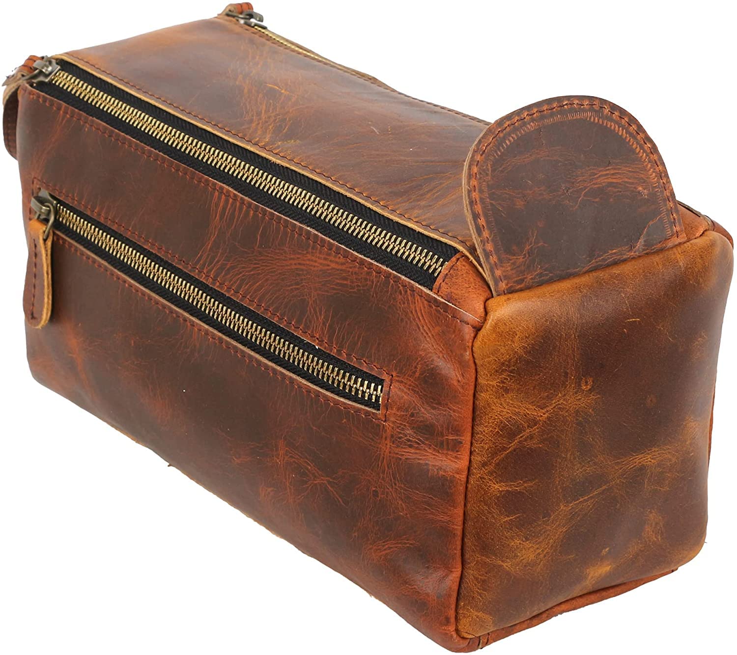 Tuzech Vintage Full Grain Leather Handmade Travel Toiletry Bag Vintage Travel Shaving & Dopp Kit : for Toiletries, Cosmetics & More (Dark Brown)-Tuzech store
