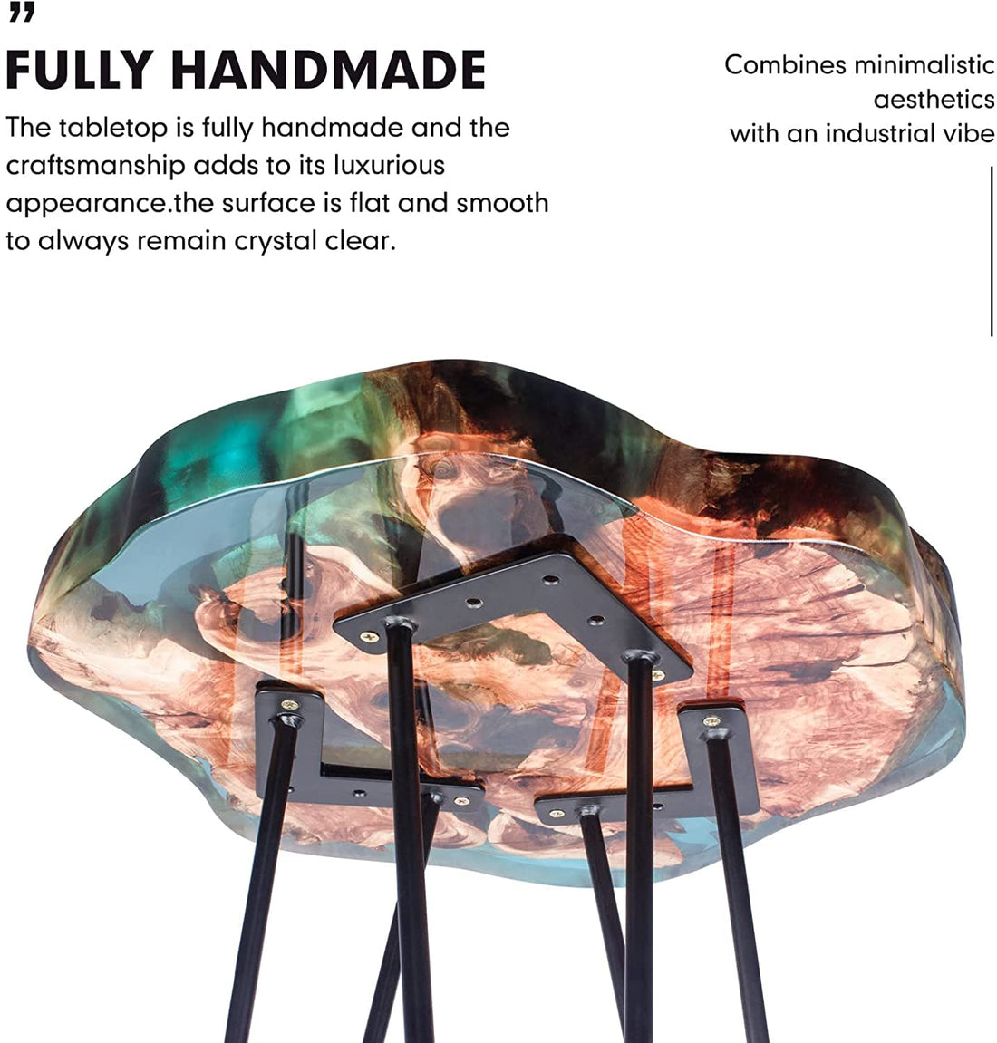 Crystal Clear Epoxy Resin Natural Edge Wood end Table, Wood Resin Side Table Hand Made Craft Coffee Table with Hairpin legs-20 inch Tall