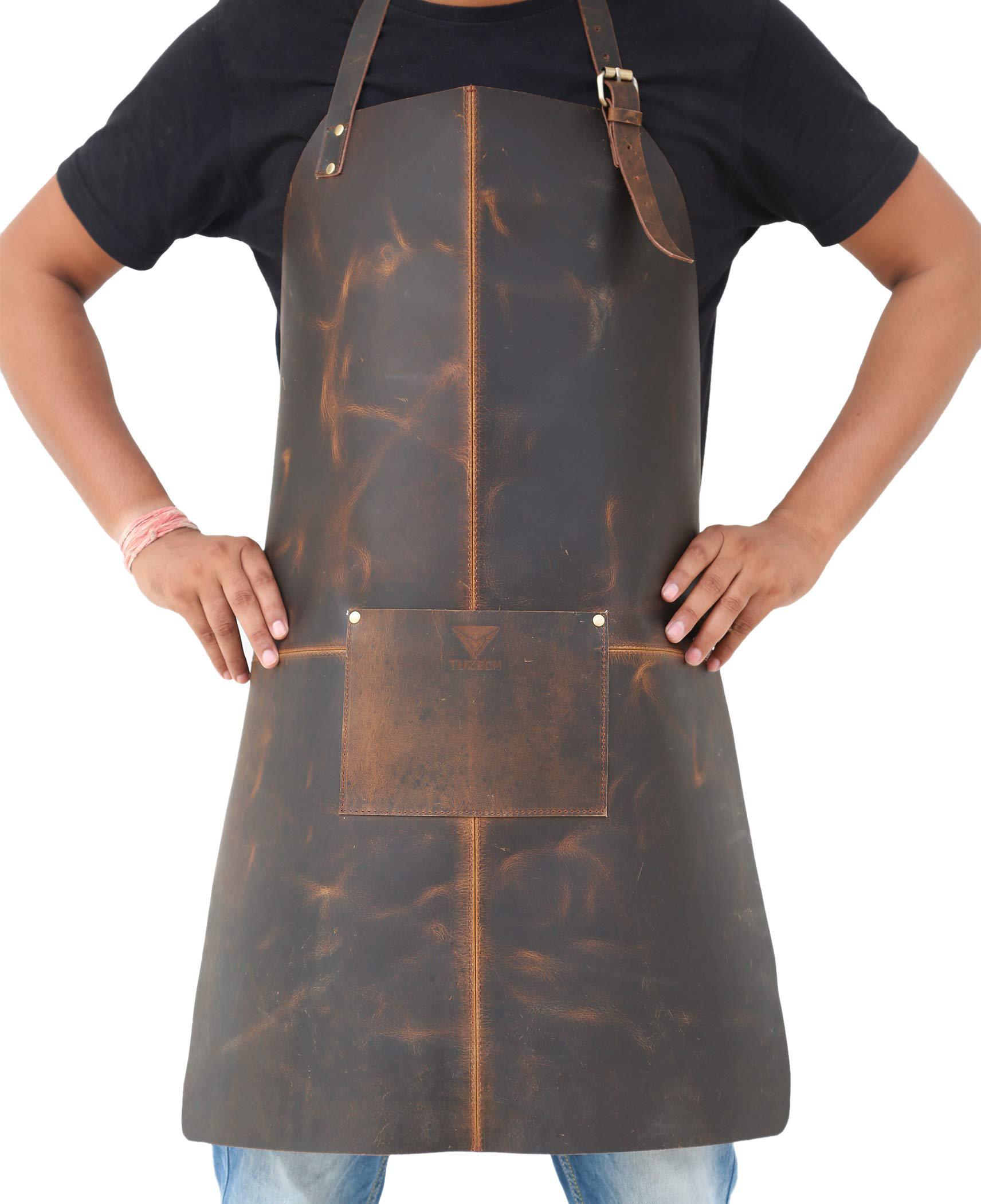Durable Leather Apron Utility/Tool Pockets/Adjustable/Chef/Butcher/Metalworker/Carpenter/Blacksmith/Heavy Duty, Handmade Adjustable Tool Apron Gift for Woodworker-Tuzech store