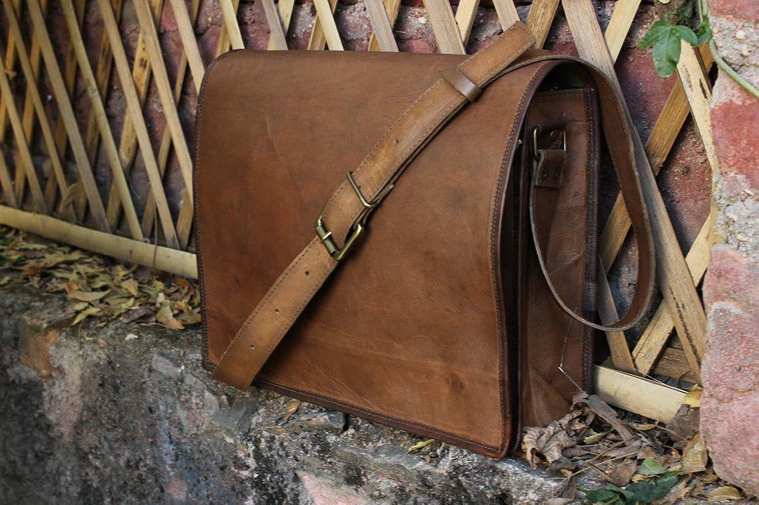 TUZECH Genuine Leather Bag Handmade Cross Body Messenger Briefcase, Office Bag Courier Satchel Bag Gift Men Women (15 Inches)