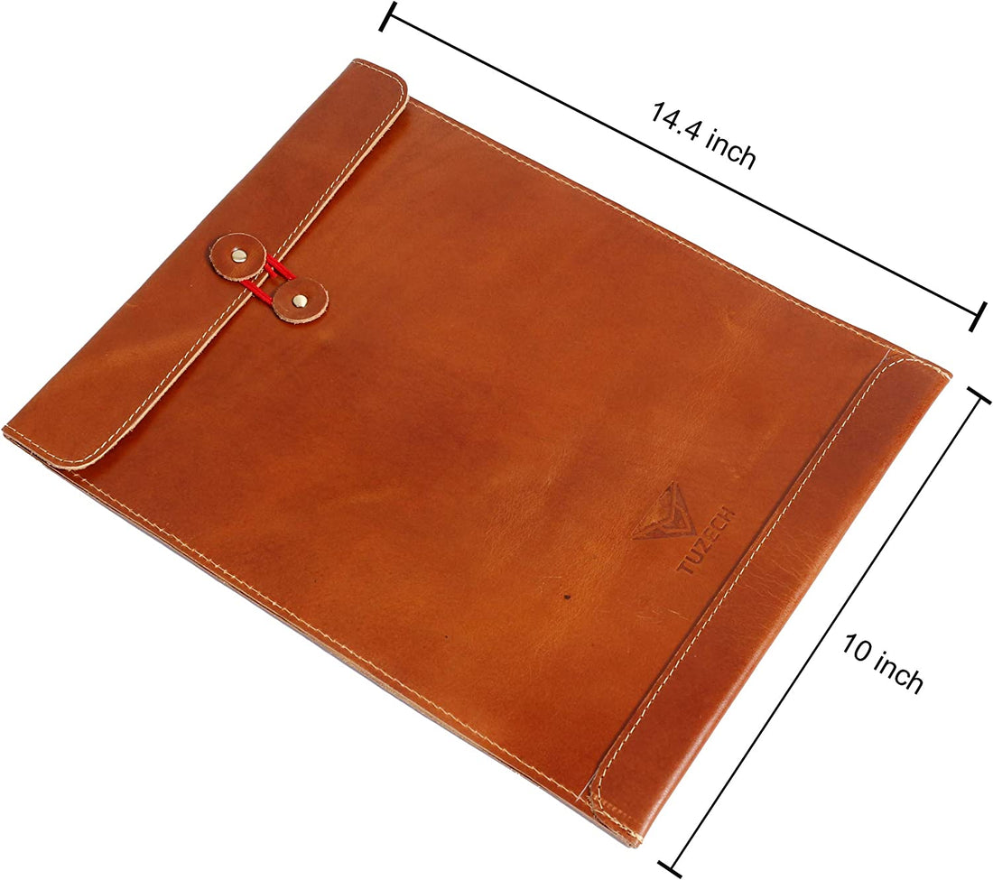 Leather Document Holder Mailing Envelope,Office & Work Resume Sales Portfolio Binder Folder-Interview/Legal Document Organizer Handmade Bourbon Brown (12.5 inches)-Tuzech store