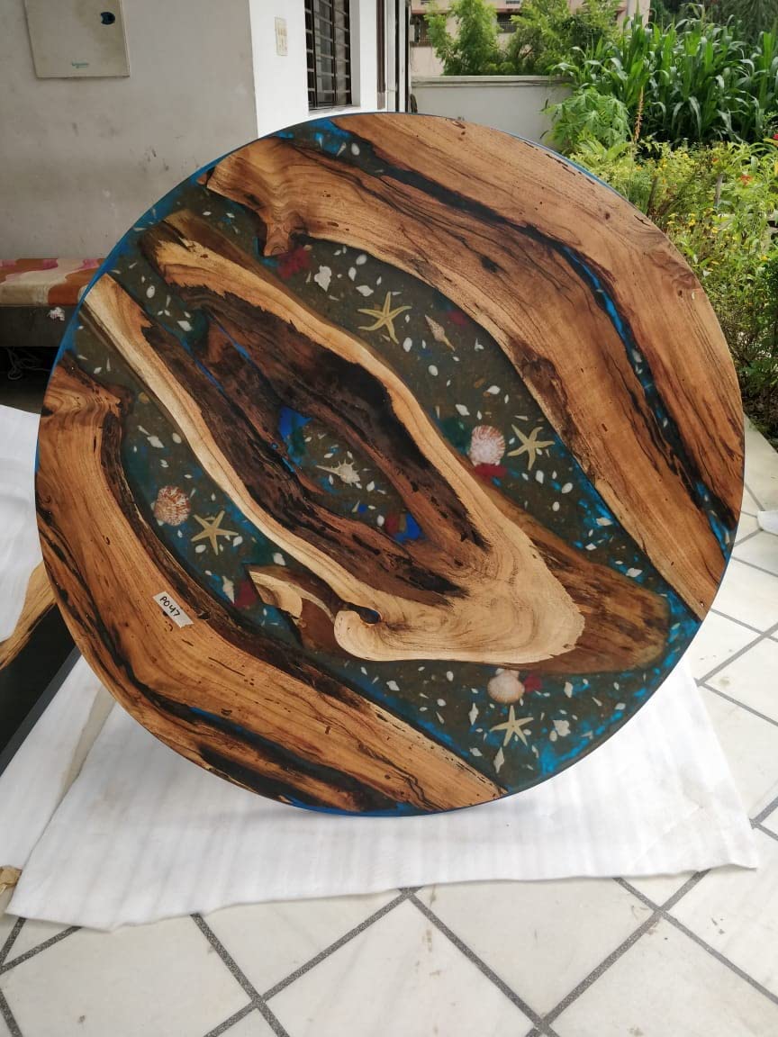 Customized Large EPOXY Table, Resin Dining Table for 2, 4, 6, 8 River Dining Table Top, Wood Epoxy Coffee Table Top, Living Room Table [46 x 46 inches]-Tuzech store