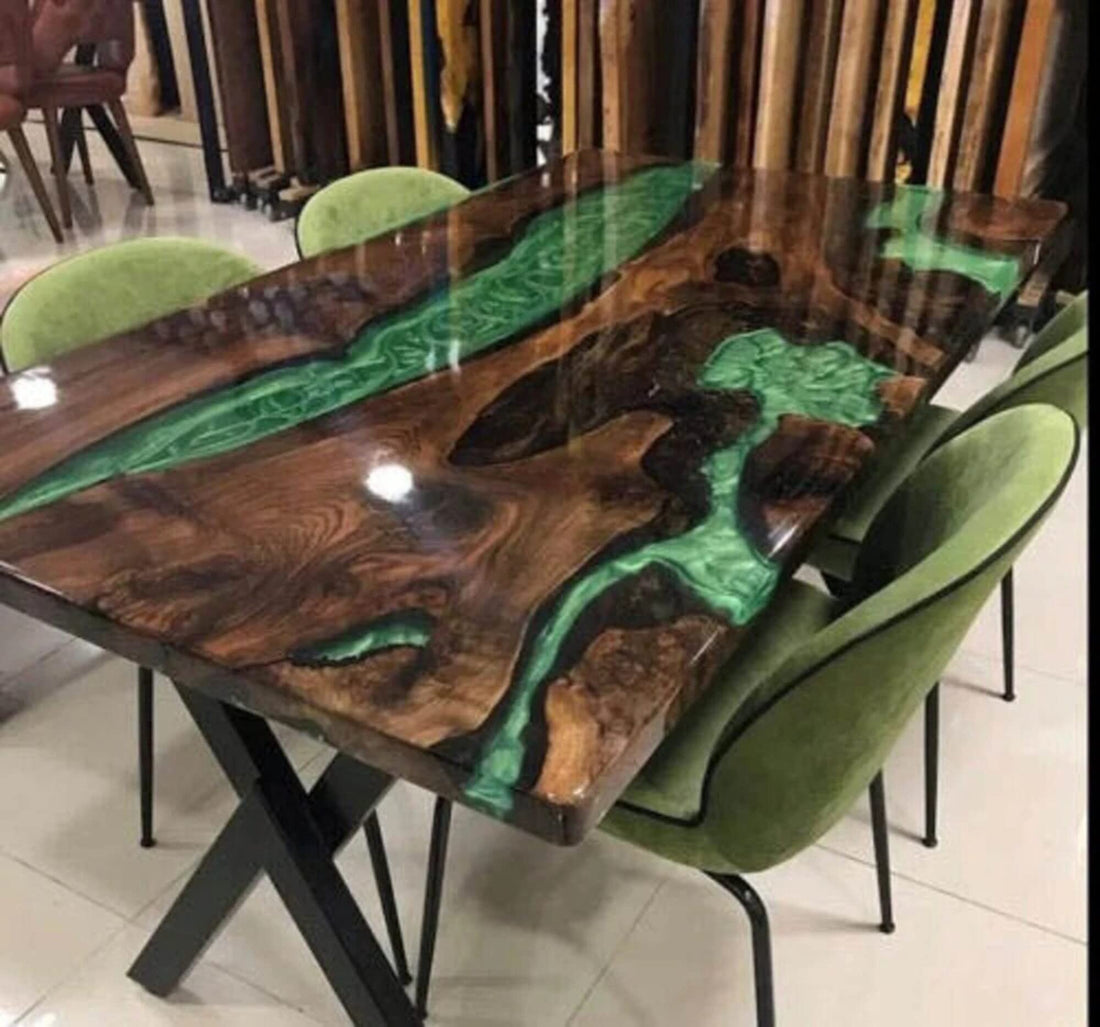 Customizable Large EPOXY Table, Green Epoxy Resin-Wood Dining Table for 2, 4, 6, 8River Dining Table Top, Coffee Table Top, Living Room Table-Tuzech store