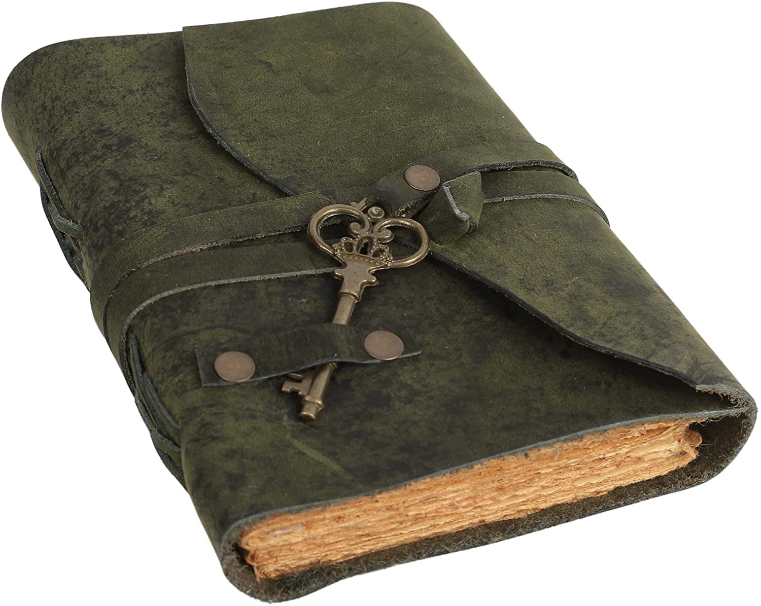 Tuzech Leather Journal Large Writing Notebook - Handmade Leather Bound Journal For Women and Men with Antique Deckle Edge Paper Gift For Art Sketchbook, Travel Diary And Notebooks To Write In 7 by 5 Inches(Green)-Tuzech store