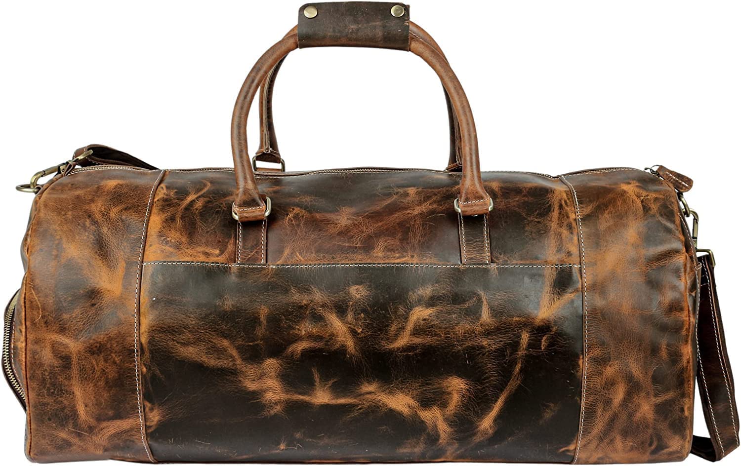 Tuzech Vintage Leather men's Travel Duffle luggage bag with Shoe Pouch,Professional Bag Gym Sports Soft Shell Overnight Weekend Brown Color