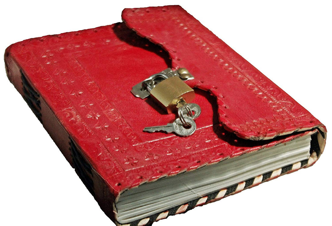 TUZECH Leather Journal for Men and Women Leather Diary to Write Poems,Sketchbook, Record Keeping Notebook Personal Memoir with Lock and Key - Unlined (King Red)-Tuzech store