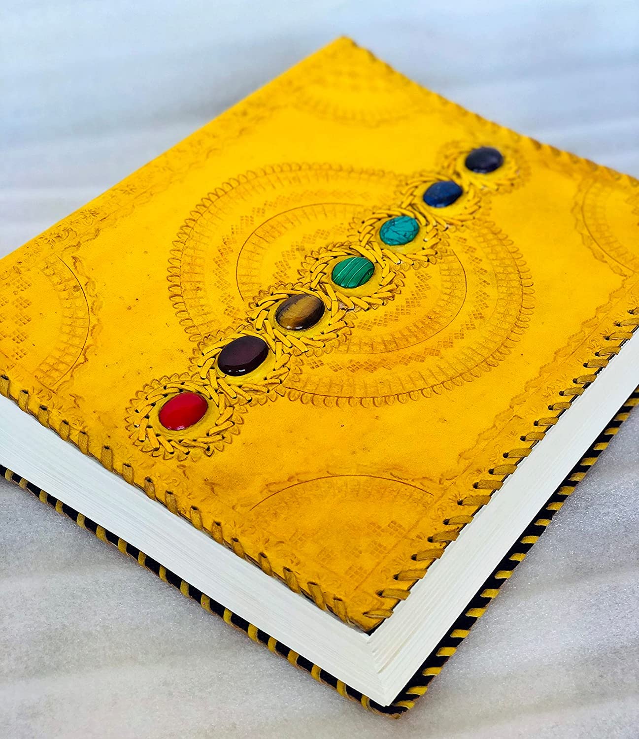 TUZECH Fat Leather 600 Pages Journal Large | Seven Stone Leather Notebook Journal | Blank Handmade Book Sketchbook | Christmas Gift Everyday Use-Tuzech store