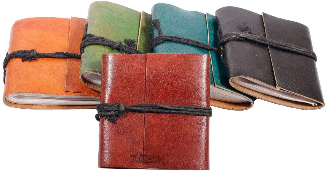 Tuzech Handmade Goat Leather Set of 5 Mini Scrapbook Writing Journal Notebook Embossed Travel Notebook Mens & women Personal Small Diary Leather Bound Colorfull Journal Gift Set (Set Of 5)-Tuzech store