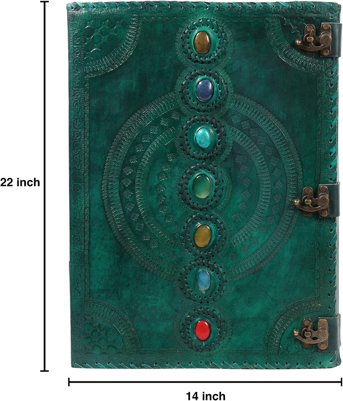 TUZECH Seven Chakra Medieval Stone Embossed Handmade Jumbo Leather Journal Book of Shadows Notebook Office Diary College Poetry Sketch 22 Inches-Tuzech store