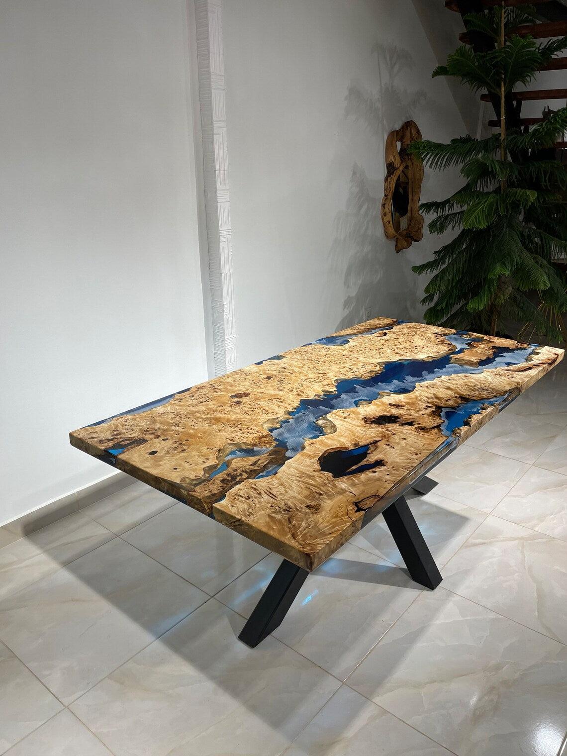 Personalized LARGE EPOXY TABLE, Resin Dining Table For 2 , 4 , 6, 8 River Dining Table Top, Wood Epoxy Coffee Table Top, Living Room Table-Tuzech store
