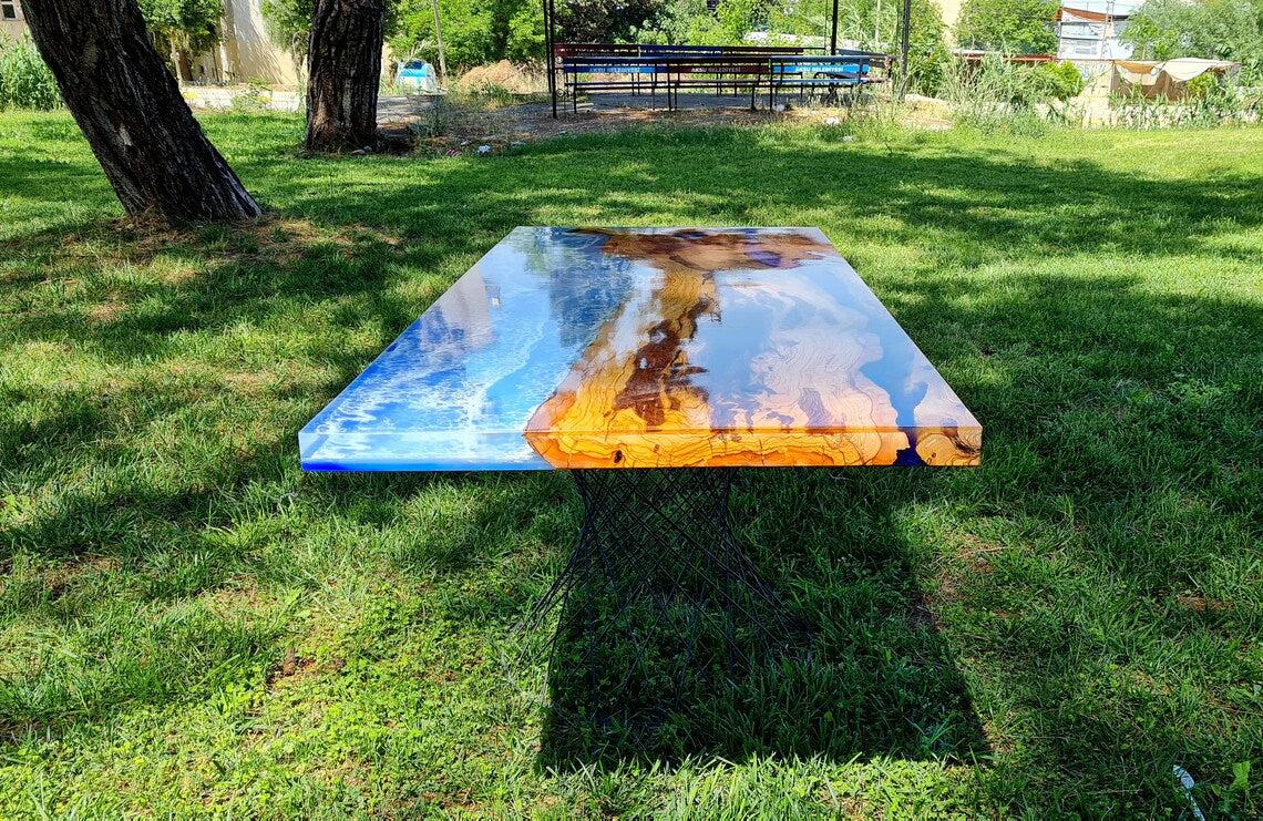 Personalized LARGE EPOXY TABLE, Resin Dining Table For 2 , 4 , 6, 8 River Dining Table Top, Wood Epoxy Coffee Table Top, Living Room Table-Tuzech store