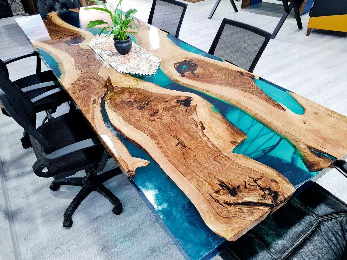 Personalized LARGE EPOXY TABLE, Resin Dining Table For 2 , 4 , 6, 8 River Dining Table Top, Wood Epoxy Coffee Table Top, Living Room Table-Tuzech store