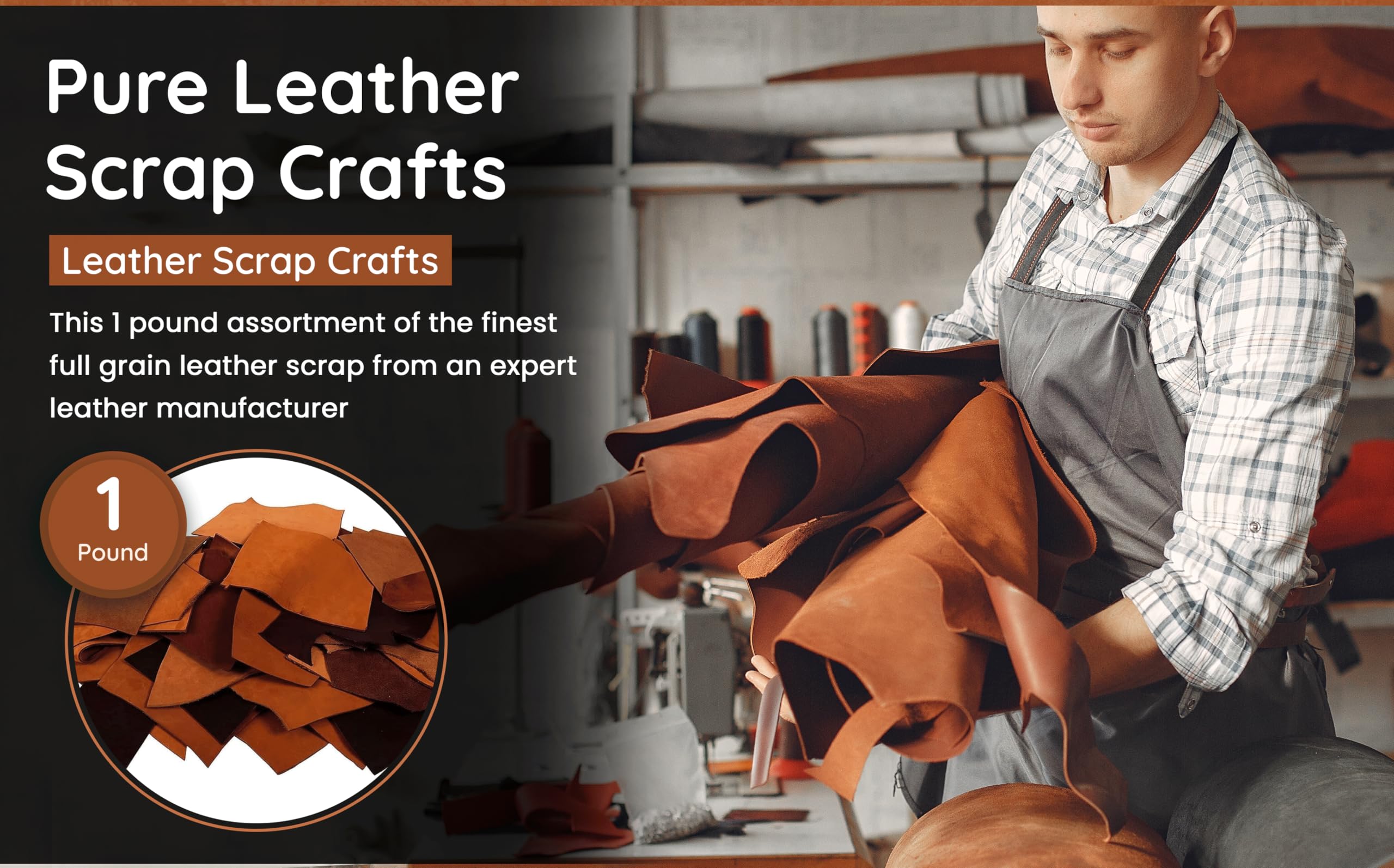 TUZECH Leather Scrap Crafts 1 lbs Leather Scrap - Large Pieces of Full Grain Leather Cowhide Remnants Bag - Design & Make Crafts