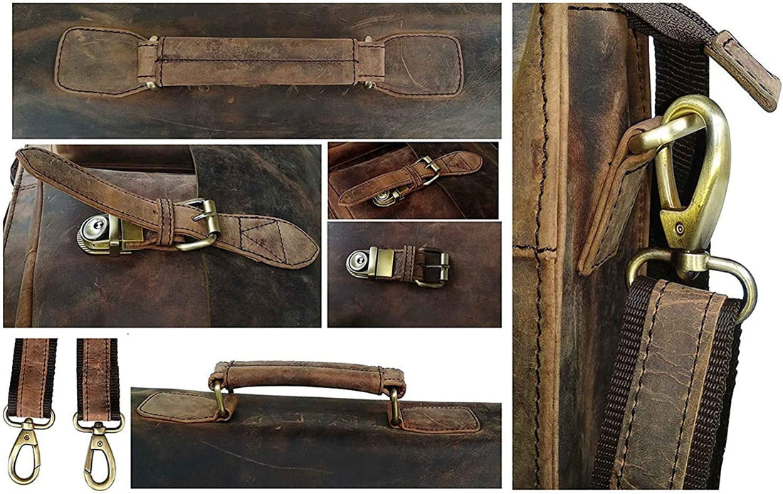 Tuzech genuine Retro Buffalo Hunter Leather Laptop Messenger Bag Office Briefcase College Bag Leather Bag for Men and Women (18 Inches)-Tuzech store